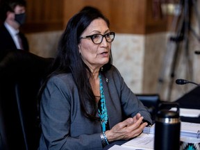 U.S. Rep. Deb Haaland speaks during a Senate Committee on Energy and Natural Resources hearing on her nomination to be Interior Secretary on Capitol Hill in Washington, DC, U.S. February 23, 2021.