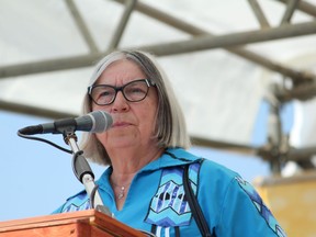 Audrey Poitras, president of the Métis Nation of Alberta, speaks at the First Nation, Métis, Inuit Festival at the McMurray Métis grounds on Friday, June 21, 2019. Vincent McDermott/Fort McMurray Today/Postmedia Network