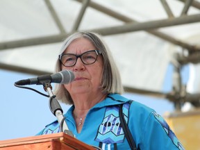 Audrey Poitras, president of the Métis Nation of Alberta, speaks at the First Nation, Métis, Inuit Festival at the McMurray Métis grounds on Friday, June 21, 2019. Vincent McDermott/Fort McMurray Today/Postmedia Network
