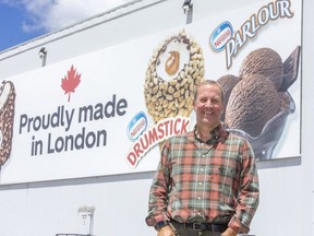 Nestle Canada factory manager Eric Berdan is all smiles as the company unveils a $41-million plan to enlarge its London ice cream plant and add 88 new jobs. (Derek Ruttan/The London Free Press)