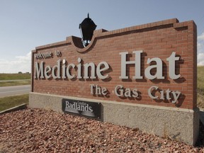 Medicine Hat's welcome sign sits on the east side of the city. The Canadian Alliance to End Homelessness says Medicine Hat is now at what’s called “functional zero,” meaning there are no more than three people experiencing homelessness in a community for three straight months.