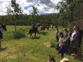 Participants in the North Peace MS Family Trail Ride, which typically includes riders from High Level to Grande Prairie head out on a ride when in person events were allowed.