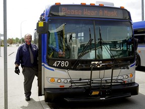 Edmonton Transit Service bus driver Darren Demaere outside his bus at Southgate Transit Centre in Edmonton on July 2, 2020. Rene Cassandra Ladouceur, 33, was charged with assault with a weapon following an incident at Southgate LRT station on Dec. 15, 2020. Police alleged Ladouceur swung a shopping bag at a 23-year-old, hijab-wearing Muslim while shouting "racially motivated" obscenities and blocking her escape.