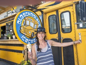 Debbie Falconer is the owner of the Old School Bus Ice Cream which is parked on 10th Street for the summer season. photo by Pam Doyle/www.pamdoylephoto.com