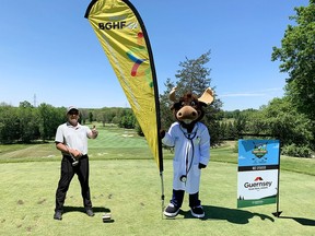 Dr. Andrew Pickle, orthopedic surgeon in the Fracture Clinic at Belleville General Hospital, along with the BGH Foundation mascot Dr. Max the Moose at the first tee at Black Bear Ridge Golf Course during the BGHF's Fairways for Fractures Spring Golf Tournament held last Thursday. SUBMITTED PHOTO