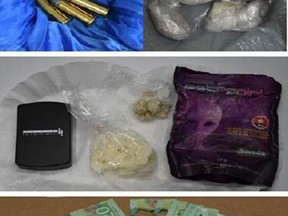 Brantford police say about 60 grams of suspected cocaine, ammunition and Canadian currency are among the items seized during an arrest May 27 of a North York, Ont., man.