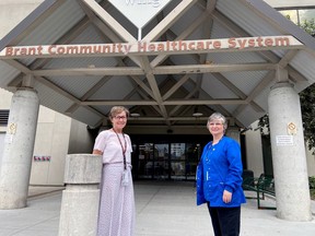 Sandra Comand (left) is clinical manager at the Brant Community Healthcare System and Dianne Kosar is ambulatory care charge nurse who is retiring on June 3.