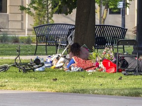 This photo was taken June 2 in Victoria Park. On June 3, people staying in the park and their belongings were moved out by private security with support from Brantford police.