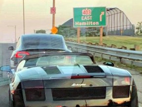 Brantford police say the drivers of a Lamborghini and Tesla were caught racing on Wayne Gretzky Parkway.