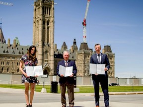 MP Emmanuella Lambropoulos, Senator Jim Munson, and MP Michael Barrett are pictured in front of Canada's Parliament. (SUBMITTED PHOTO)