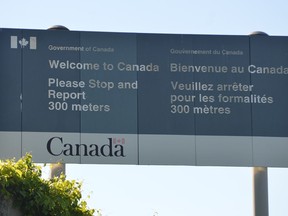 Sign facing northbound vehicles as they enter Canada from the Ogdensburg-Prescott International Bridge in Johnstown.
Tim Ruhnke/The Recorder and Times