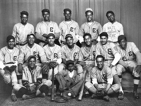 The 1934 Ontario Baseball Amateur Association intermediate B champions, the Chatham Coloured All-Stars, are shown in a team photo taken before their successful run for the title. Team members are, front row, left: Stanton Robbins, batboy Jack Robinson and Len Harding. Second row: Hyle Robbins, Earl "Flat" Chase, King Terrell, Don Washington, Don Tabron, Ross Talbot and Cliff Olbey. Back row: coach Louis Pryor, Gouay Ladd, Sagasta Harding, Wilfred "Boomer" Harding and coach Percy Parker. Manager Joe "Happy" Parker is absent. File photo/Chatham Daily News