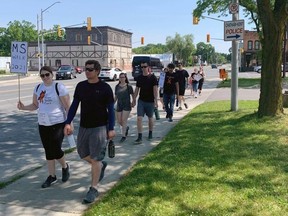 The MS Walk team We're Not MSing Around walks down St. Clair Street in Chatham on June 6. The team raised about $2,300 for the MS Society.