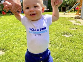 Grayson Parry takes baby steps in the IG Wealth Management Walk for Alzheimer's, organized by the Alzheimer Society of Chatham-Kent.