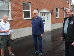 From left with Children's Treatment Centre president Don Fairweather (centre) are Ray Macdonald and Ed O'Brien. Photo on Thursday, June 3, 2021, in Cornwall, Ont. Todd Hambleton/Cornwall Standard-Freeholder/Postmedia Network