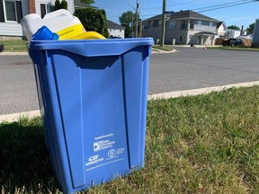 A change to the way the blue box recycling program operates will, according to the province of Ontario, lead to a saving of $156 million for municipalities. Photo taken on Wednesday June 9, 2021 in Cornwall, Ont. Francis Racine/Cornwall Standard-Freeholder/Postmedia Network