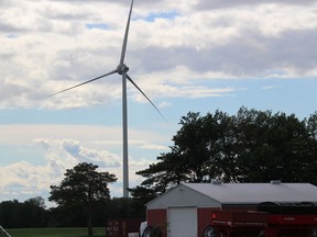 A Nation Rise Wind Farm turbine just beyond a farm building, south of Finch. Photo on Wednesday, June 23, 2021, in Finch, Ont. Todd Hambleton/Cornwall Standard-Freeholder/Postmedia Network