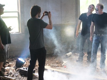 Crew members Rodney Rivette (left) and Sam Franchi during a take of "Maybe He's Right'' during the video shoot. Photo on Saturday, June 26, 2021, in Summerstown, Ont. Todd Hambleton/Cornwall Standard-Freeholder/Postmedia Network