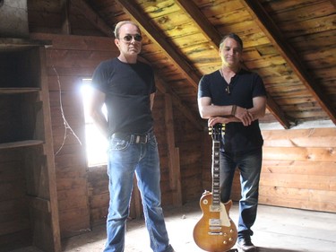 John McIntosh (left) and Pete Nichol, during the photo session before the video shoot. Photo on Saturday, June 26, 2021, in Summerstown, Ont. Todd Hambleton/Cornwall Standard-Freeholder/Postmedia Network