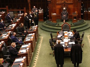 Handout/Cornwall Standard-Freeholder/Postmedia Network
Ontario Lt.-Gov Elizabeth Dowdeswell, seated in the speaker's chair in the legislature, gave royal assent to several bills on June 3, 2021, including the Scottish Heritage Day Act, a private member's bill introduced by Stormont-Dundas-South Glengarry MPP Jim McDonell

Handout Not For Resale