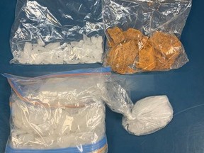 Chatham-Kent police seized more than $83,000 worth of suspected methamphetamine, fentanyl and cocaine during a traffic stop in Blenheim, Ont., on Wednesday, June 16, 2021. (Chatham-Kent Police Service Photo)