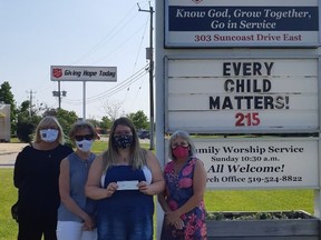 Donation to The Salvation Army (L-R): Maple Leaf Chapter Regent Ann-Marie Becke, Vice-Regent Penny Murray, Kendall Strome of the Salvation Army, and IODE Treasurer Melitta Wasylciw.  Submitted