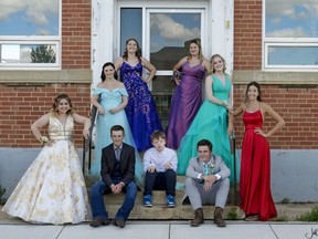 The Delia School Class are all smiles as they celebrate their 2021 Graduation Cerem;ony. Pictured from left to right, back row Kaitlyn Leischner and Chantal Schipper, middle row Graci Brown and McKenzie Olmstead, front row Jensen Battle, Cole Morlock, Willy Nabe, Hunter Booth and Sonya Nielsen. Photo by Jill Clayholt Photography.