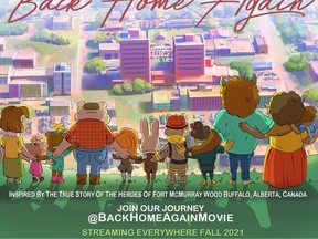 A promotional poster for the animated film, Back Home Again.