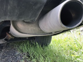 A vehicle stopped by Kingston Police was found with an angle grinder cut in its exhaust system's extension pipe leading to the muffler.