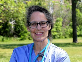 Dr. Joy Hataley, outside the Beechgrove COVID-19 assessment centre on Wednesday, June 9, 2021, is the chair of the local Ontario Medical Association district.