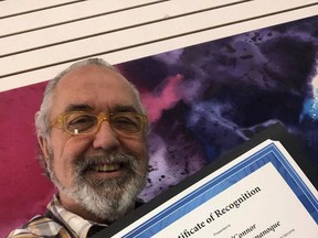 O'Connor Gallery owner Dennis O'Connor was one of three recipients of a Certificate of Recognition for Asset Building by the Every Kid in our Communities Coalition (EveryKid) of Leeds-Grenville on June 16.  Supplied by Dennis O'Connor