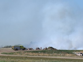 The Nipawin Fire Department is at the landfill south of town attempting to extinguish a blaze that started the afternoon of June 15. 
Several trucks were on scene as was a backhoe. No information was immediately available as to the cause other than it appeared to be spontaneous. Photo Susan McNeil.