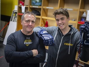 Andy Paquette, left, and his son, Charlie Paquette are ready for this year's OHL Draft.