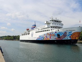 The MS Chi-Cheemaun departs Owen Sound for Tobermory on Juny 7, 2021 to begin ferry service between Tobermory and South Baymouth. Greg Cowan/The Sun Times