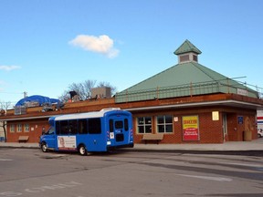 A public transit bus stops at the downtown Owen Sound Transit terminal in this file photo.