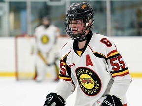 Defenceman Brock Reinhart of the Guelph U18 Gryphons is the Sarnia Sting’s first-round pick in the 2021 Ontario Hockey League under-18 draft. (Contributed Photo)