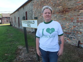 Liz Welsh, a member of the board with the Petrolia Discovery, is shown in this file photo outside the historic site's Fitzgerald Rig.