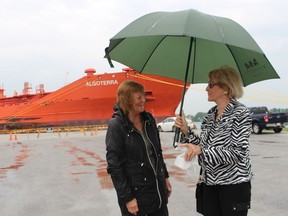 Sisters Nancy Richardson, of Sarnia, left, and Peggy Richardson, of Owen Sound, were at Sarnia Harbour Friday, which happened to be the Day of the Seafarer, an international observance of the marine shipping industry.