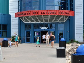 Patrons are seen leaving the TransAlta Tri Leisure Centre in Spruce Grove earlier this week. The TLC officially re-opened as part of Stage 2 on June 14. Kristine Jean