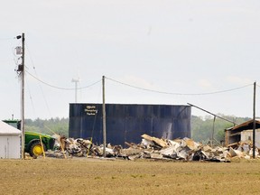 Nearly 10 pigs died in a barn fire at 1068 Lynn Valley Road east of Cockshutt Road Saturday that caused an estimated $350,000 damage.