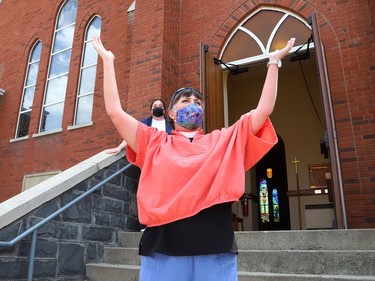 Rev. Elizabeth Green, of the Church of the Epiphany, holds a ceremony at the church in Sudbury, Ont. on Friday June 4, 2021, to honour the 215 children whose remains were found at a former residential school in Kamloops, BC. The ceremony included ringing the church bell 215 times. John Lappa/Sudbury Star/Postmedia Network