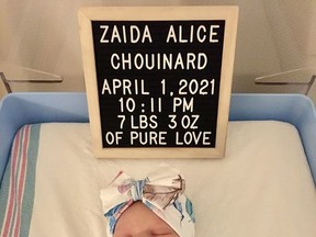 A girl, Zaida, 7 lbs 3 oz, was born to Mike and Tia Chouinard, of Noelville on April 1.