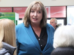 Conservative leadership hopeful Marilyn Gladu speaks with people during a meet-and-greet at Sarnia's Lambton Mall Saturday. The Sarnia-Lambton MP said she is continuing to fundraise and collect signatures while awaiting party vetting. Tyler Kula/Sarnia Observer/Postmedia Network