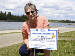 Tracy Koskamp-Bergeron, executive director with the Alzheimer Society of Timmins-Porcupine District, was taking out the sign boards at Gillies Lake on Tuesday as they completed their annual fundraising walk campaign in the month of May. The local team raised more than $11,100 this year. 

RICHA BHOSALE/The Daily Press
