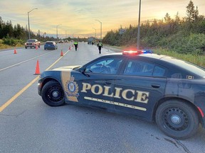 A Timmins Police Service cruiser blocks a section of Highway 101, just east of Schumacher in this file photo taken in August 2020. 

Supplied