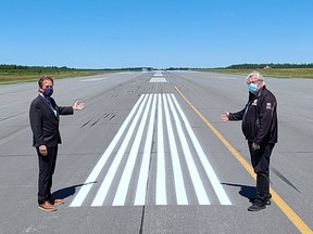 Mayor George Pirie joined Airport Manager Dave Dayment to celebrate the completed rehabilitation of the runway and taxiway at Timmins Victor M. Power Airport.

Supplied