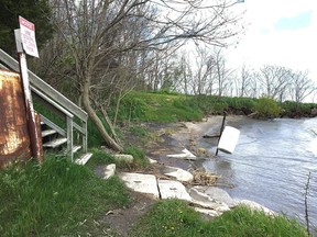 The water's edge at the Port Glasgow Trailer Park in 2020. Lake Erie water levels aren't as high as they were a year ago, but the Lower Thames Valley Conservation Authority says they were still higher than normal at the start of June, meaning any inclement weather with strong winds could cause shoreline damage. File photo/West Elgin Chronicle