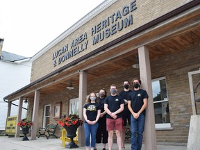 Volunteers and students were hard at work last week as they prepared for the museum’s July 16 opening. In front from left are Alexa DiCecco, Jason Froats, and Cameron Baer. In back from left are Ellery Cuculick and Mark Azzano. Dan Rolph