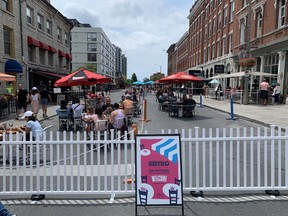 Ontario Street will be closed to traffic until Sunday to allow the restaurants between Johnson and Clarence streets to expand their patios. (Peter Hendra/The Kingston Whig-Standard)