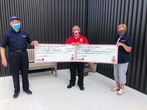 On June 29, the Legion made two donations to the Kincardine Community Health Care Foundation. The amounts were $13,963 from Catch the Ace and $2,500 from the Poppy Fund. The donation will be used for the CT Scanner and Cardiac Ultrasound. L-R: Jack Nanekivell, Vice President, Bob Fletcher, Legion President, and Dianne MacArthur, Director. SUBMITTED